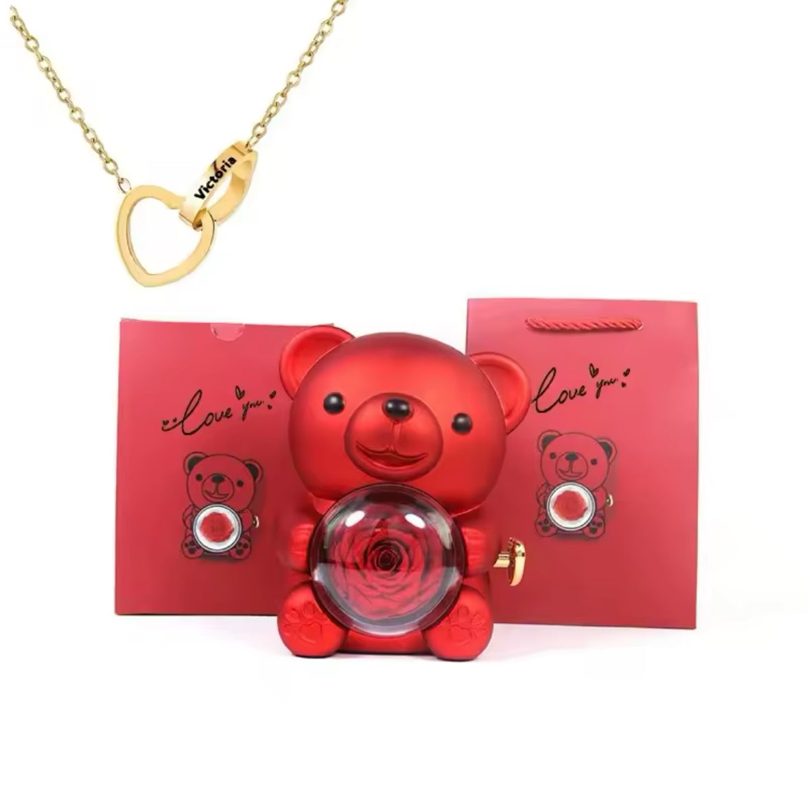 Coffret Ours Rose Éternelle avec Collier Gravé