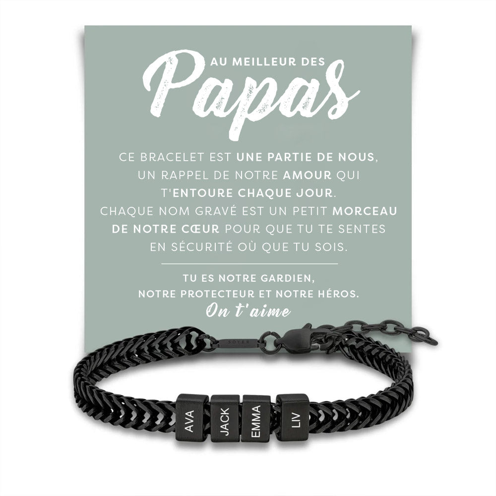 Bracelet Cubain avec prénoms gravés - Au meilleur des Papas, on t'aime.