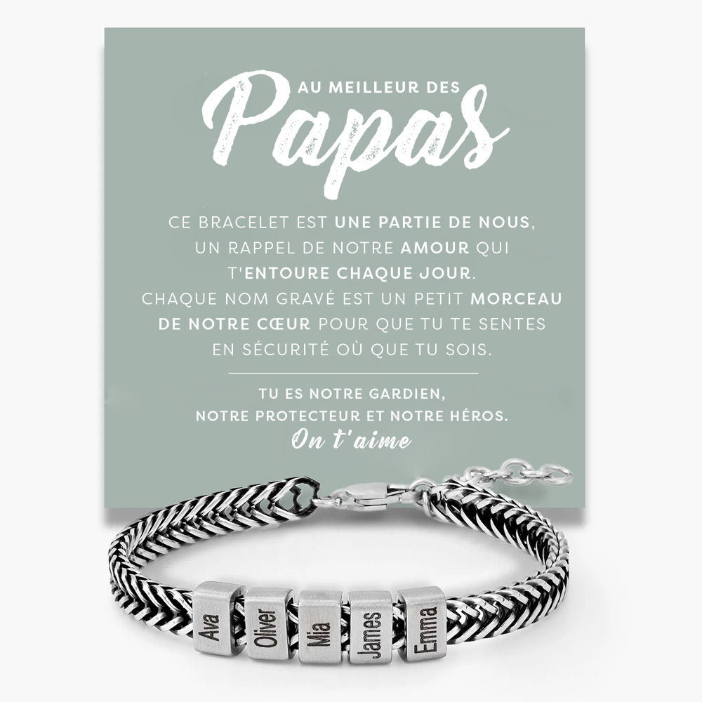 Bracelet Cubain avec prénoms gravés - Au meilleur des Papas, on t'aime.