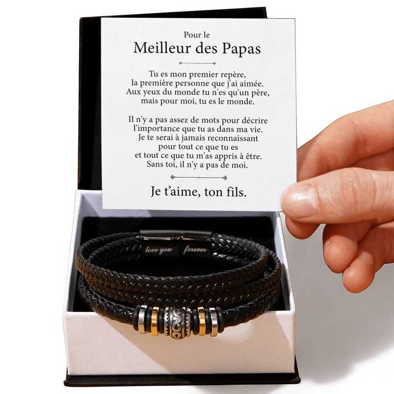 Bracelet tressé en cuir - Meilleur des Papas | Je t'aime, ton fils